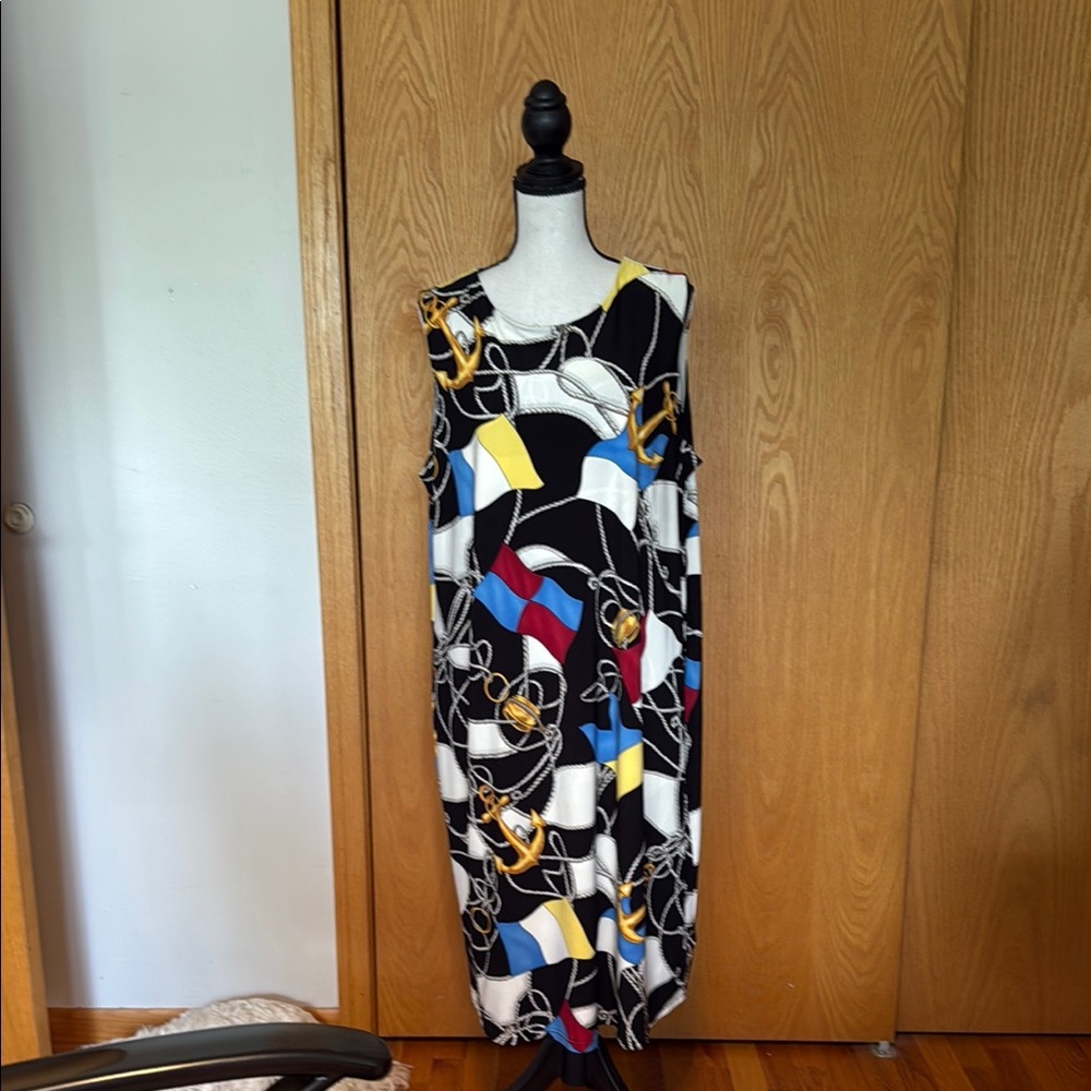 Ralph Lauren Black and White Sheath Dress Sleeveless Scoop Neck Midi